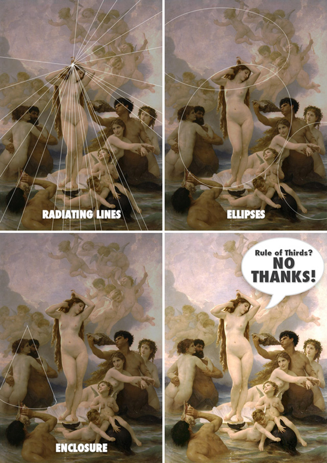 Картина Bouguereau ілюструє три метода композиції