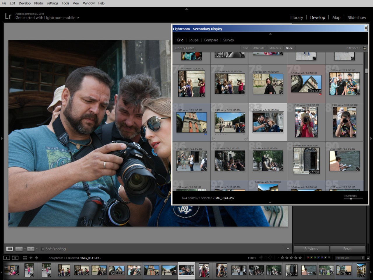 Інтерфейс додаткового вікна Secondary Display в модулі Develop програми Lightroom