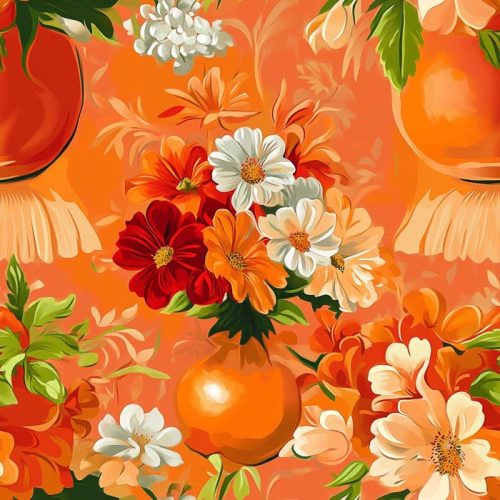 flower bouquet on the table in ceramic orange vase --tile