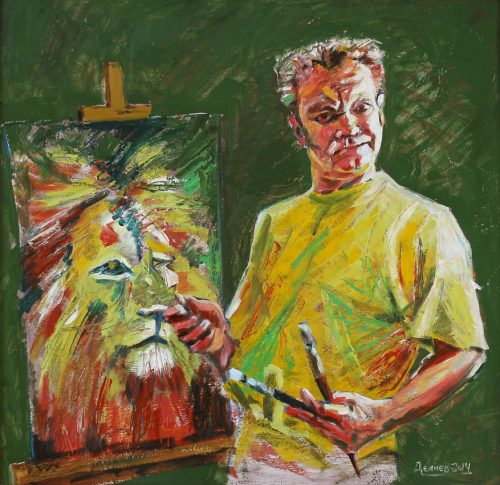 Диптих. Автопортрет со львом, 70х72. Картон, масло. 2014