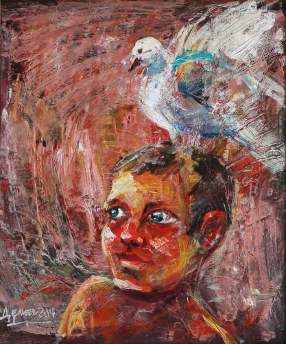 Темнокожий гуманоидыш. 52х43. Картон, масло. 2014