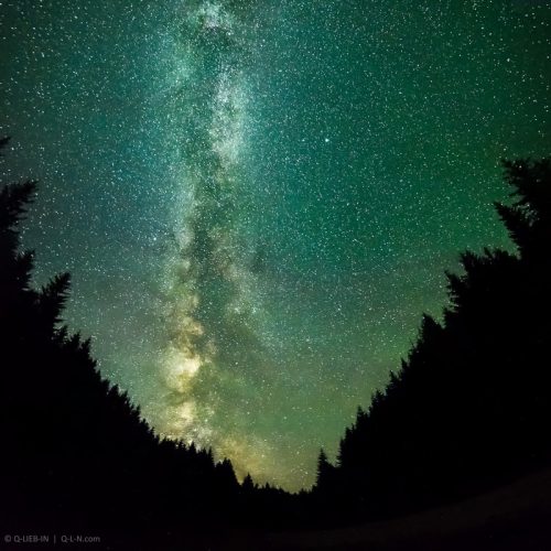 Nigt on mountains forest- with stars, deep sky and milky way