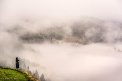 On the shore of foggy sea - China, Dazhai village,