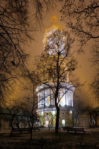 Bell tower of Kyiv-Pechersk Lavra at night